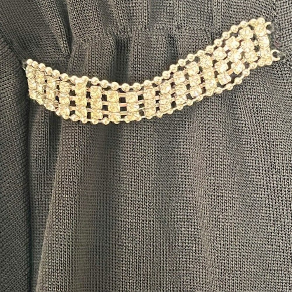 Exclusively Misook One-Shoulder Classic Knit Maxi Gown Rhinestones - Black - L - Picture 7 of 10